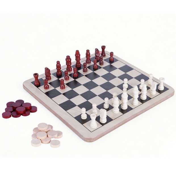 Chad Valley wooden chess and draughts board game, UK version