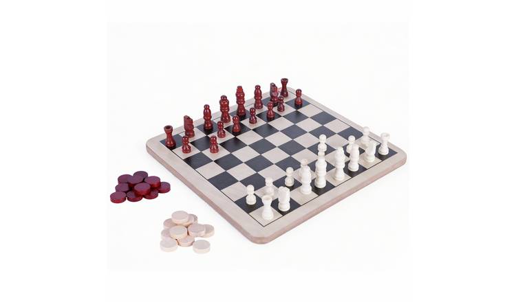 Chad Valley wooden chess and draughts board game, UK version