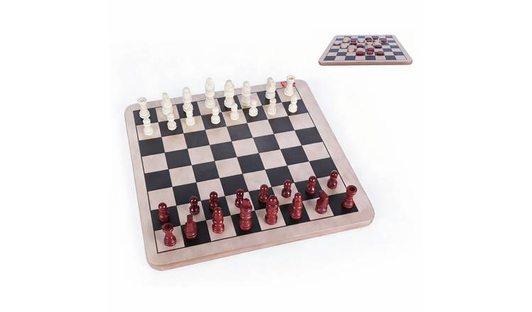 Chad Valley wooden chess and draughts board game, UK version
