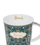 Harrods green paisley bone china mug with gold details, UK version
