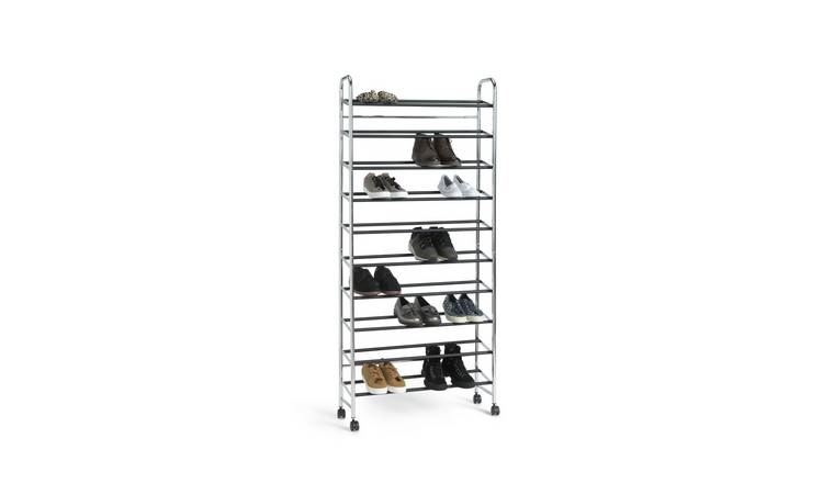 Argos Home Yori rolling shoe rack chrome, imported from the UK