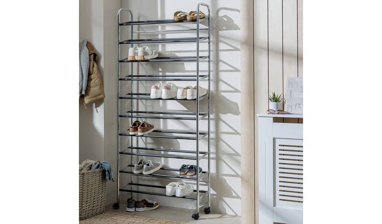 Argos Home Yori rolling shoe rack chrome, imported from the UK