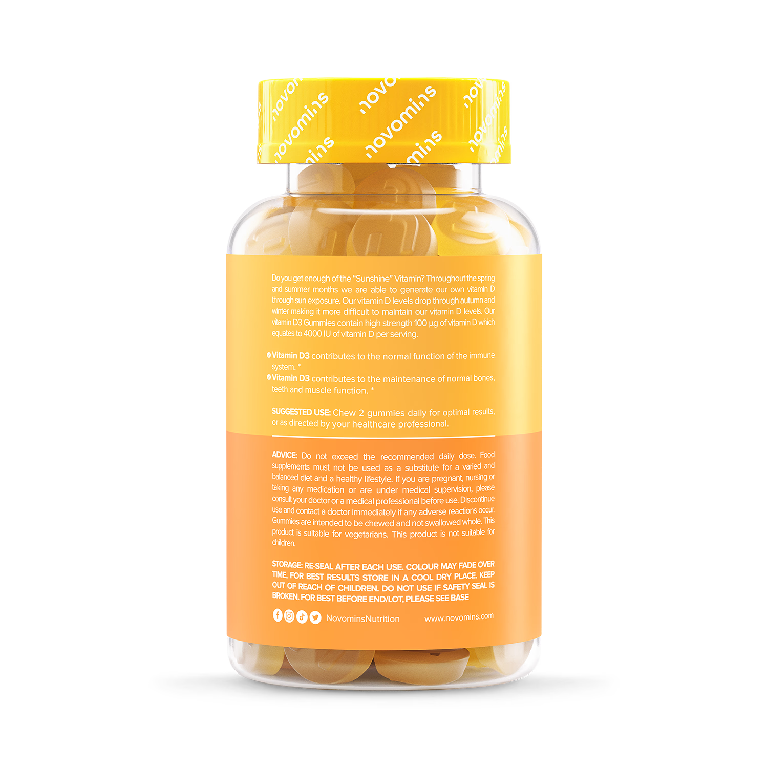 Novomins Vitamin D3 4000IU Mango Gummies 60, imported from the UK
