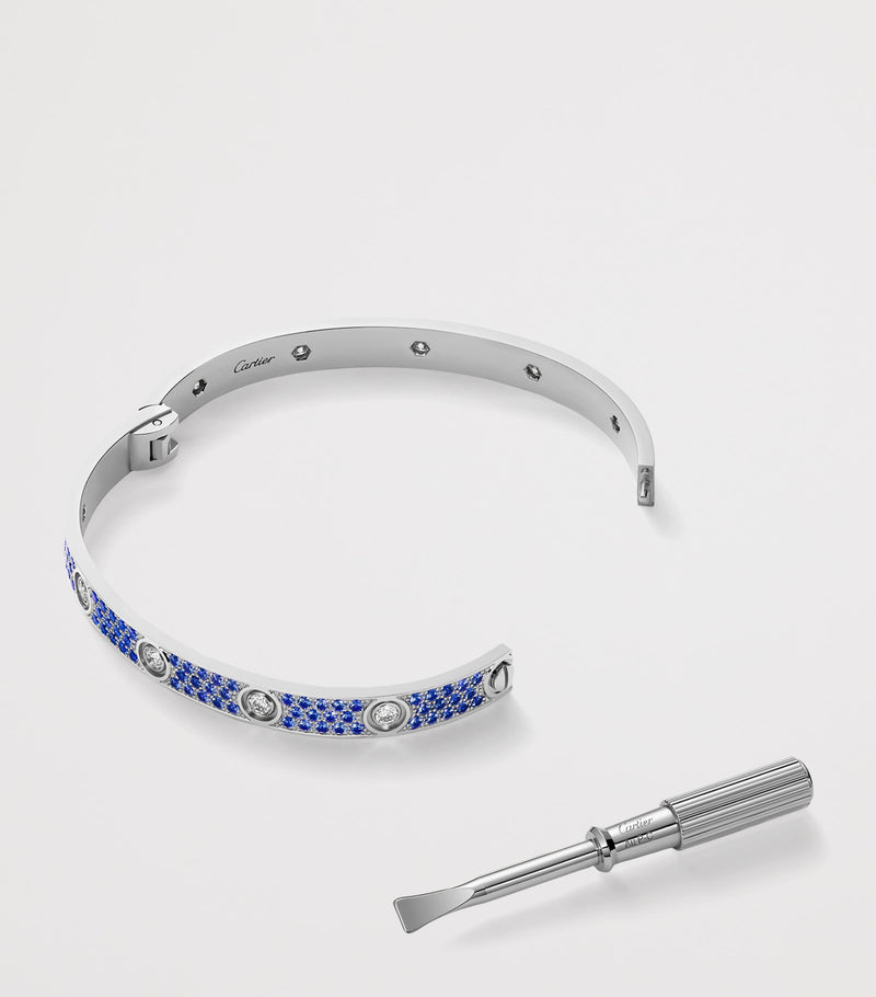 Cartier white gold LOVE bracelet with diamonds and sapphires, UK version