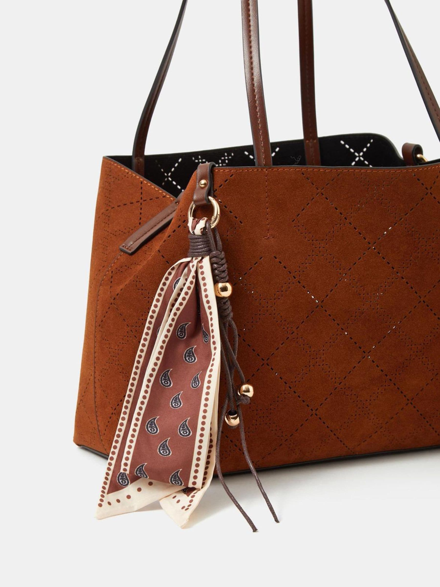 Accessorize brown faux suede tote bag with scarf charm (British brand)
