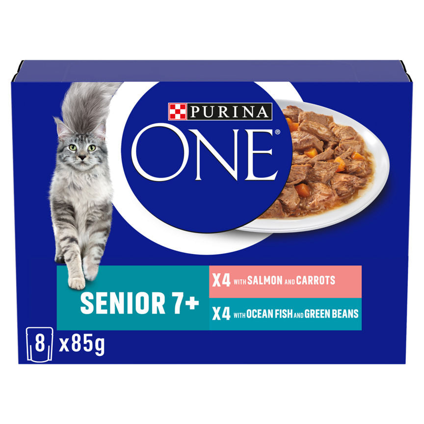 Purina ONE Senior 7+ Salmon and Ocean Fish 8 x Cat Food & Accessories ASDA   