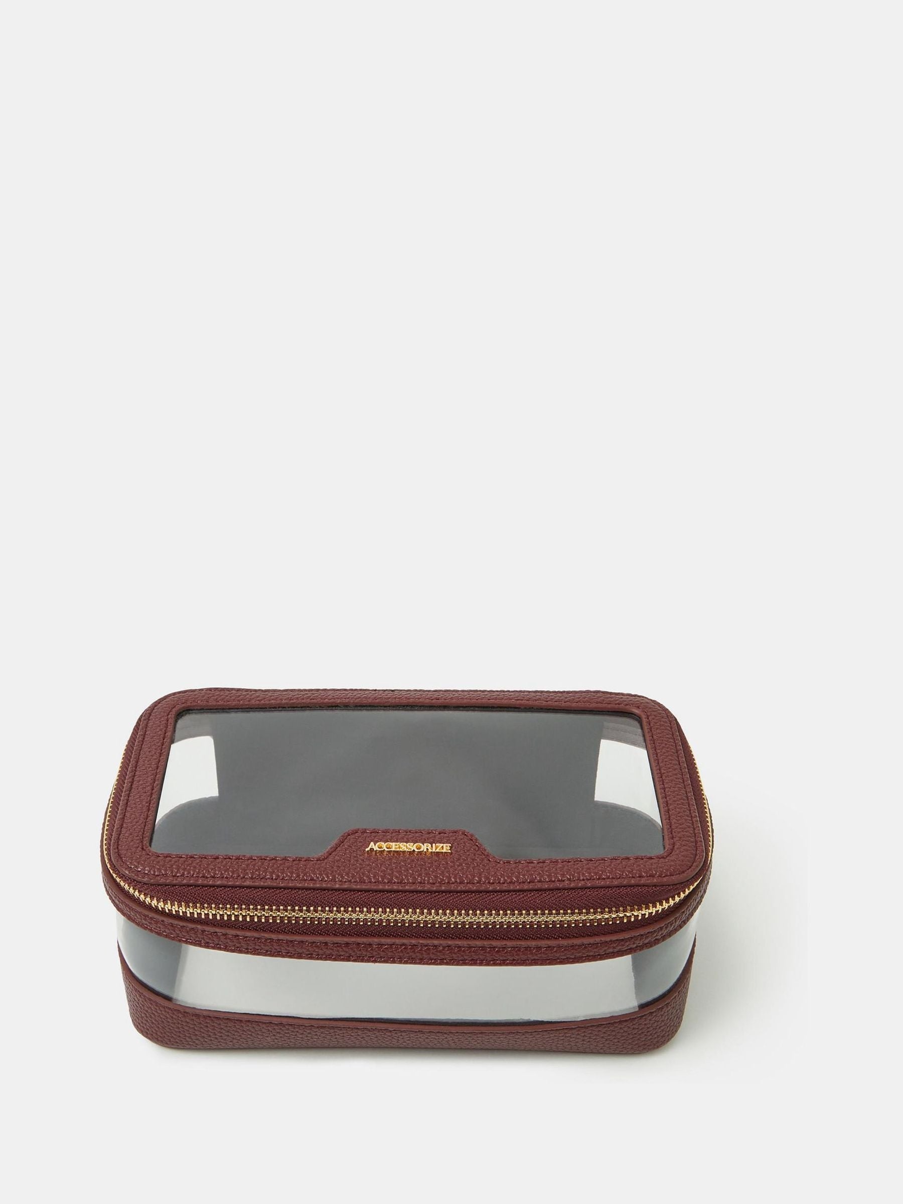 Accessorize red clear travel makeup bag with burgundy piping (British brand)
