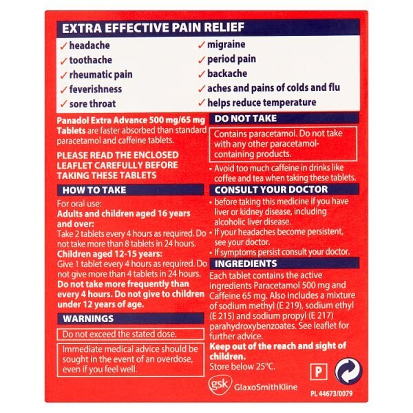 Panadol Paracetamol Pain Relief Tablets 500mg Advance 30s GOODS Superdrug   