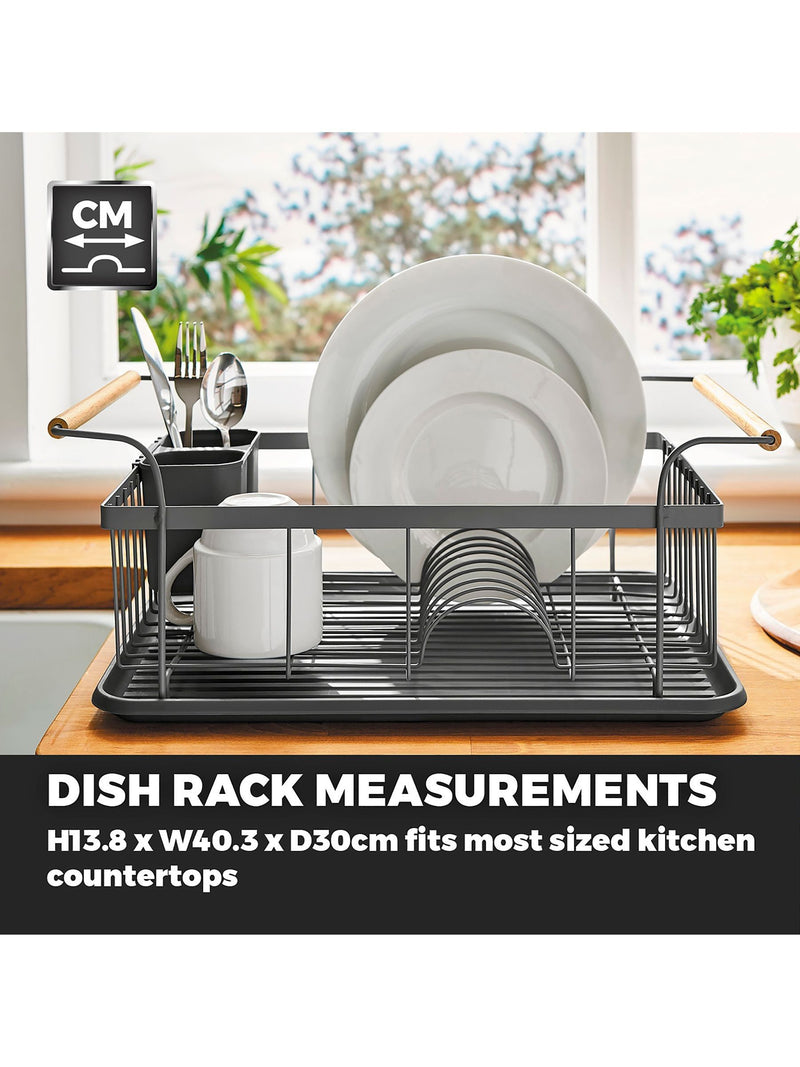Tower grey scandi dish rack with wooden handles - British product