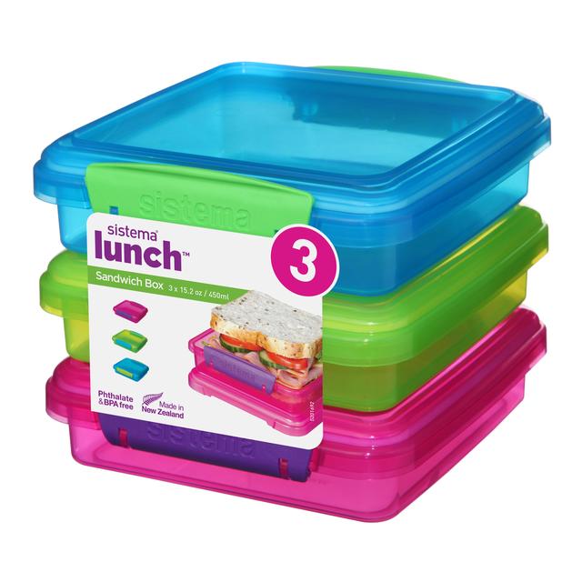 Sistema Sandwich Boxes Assorted Colours   3 per pack