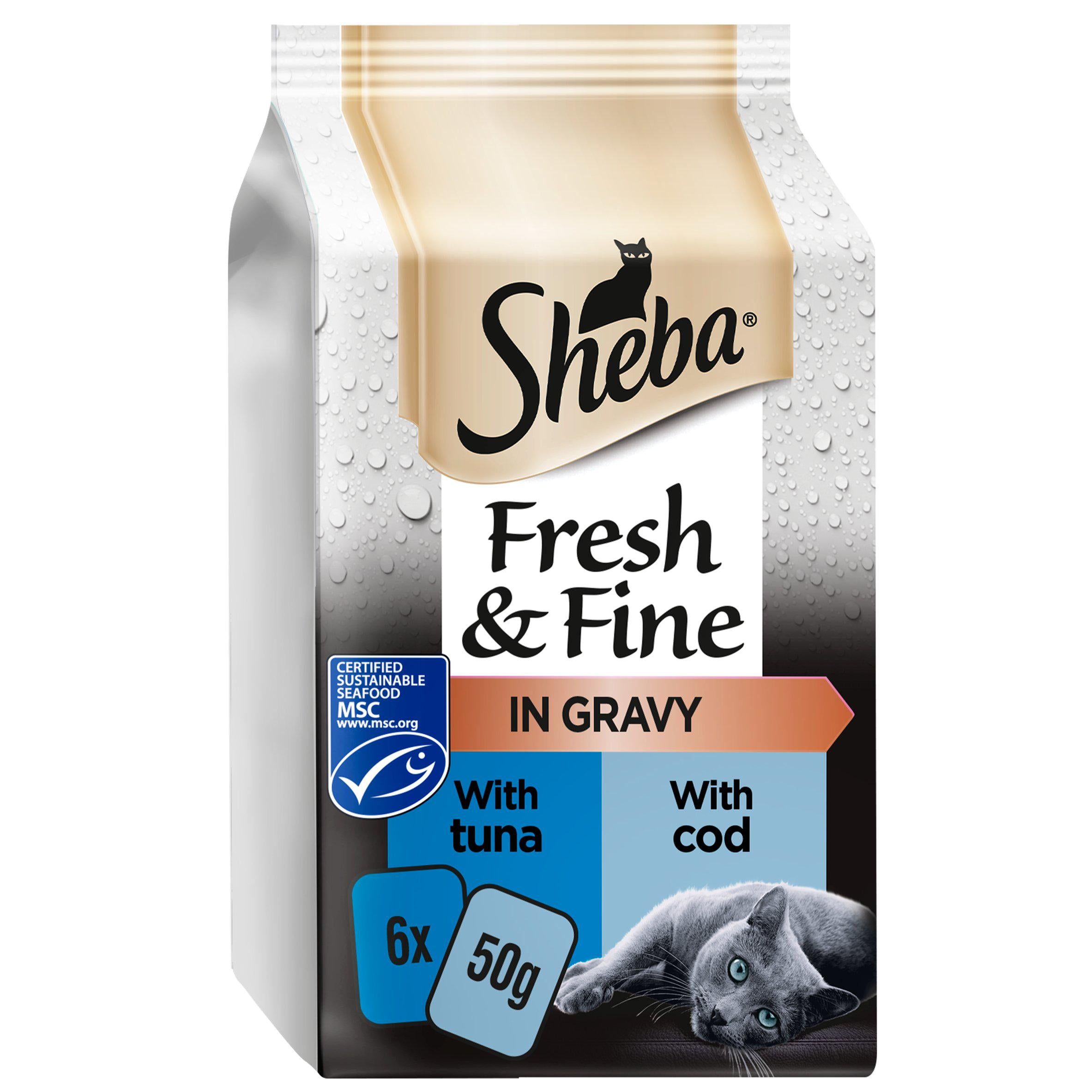 Sheba Fresh & Fine Wet Cat Food Pouches Tuna & Cod in Gravy 6x50g Cat pouches & trays Sainsburys   