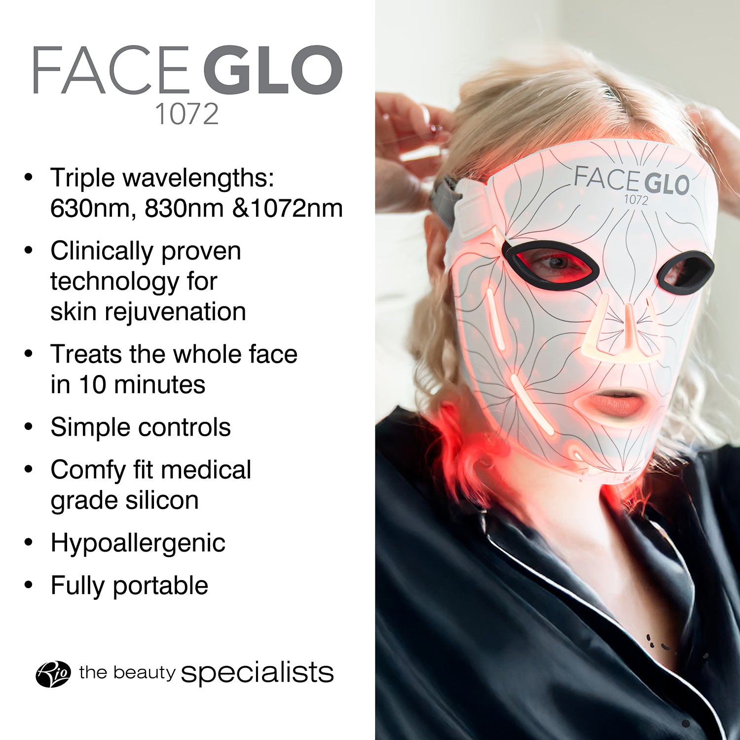 Rio FaceGLO triple wavelength LED face mask - British product
