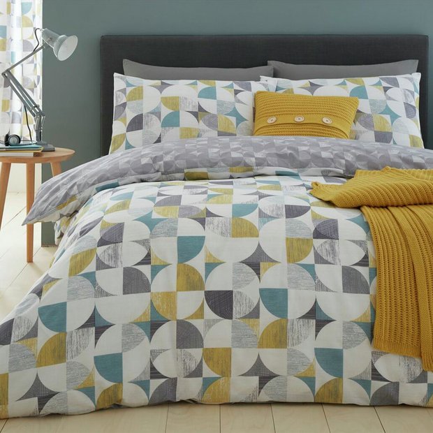 Catherine Lansfield retro circles ochre bedding set double, UK version