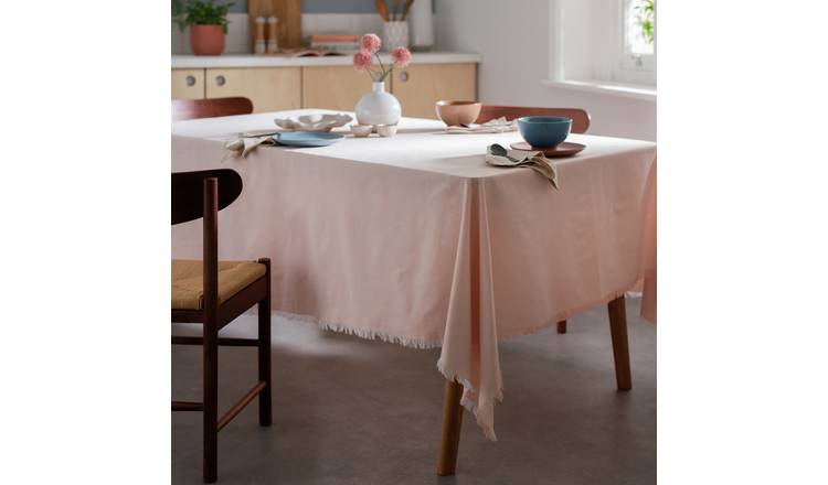 Habitat pink cotton tablecloth with fringes - British product