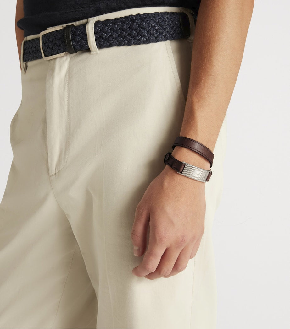 Dunhill double wrap leather bracelet with silver ID tag - British product