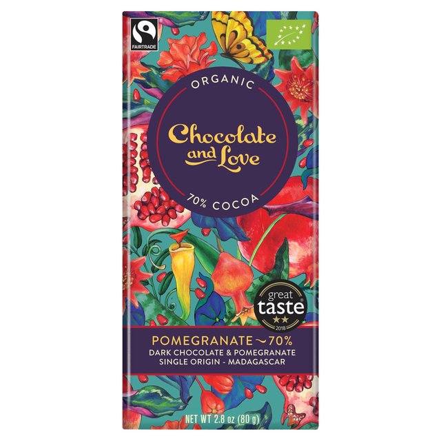 Chocolate and Love Fairtrade Organic Pomegranate 70% Dark Chocolate   80g GOODS M&S   