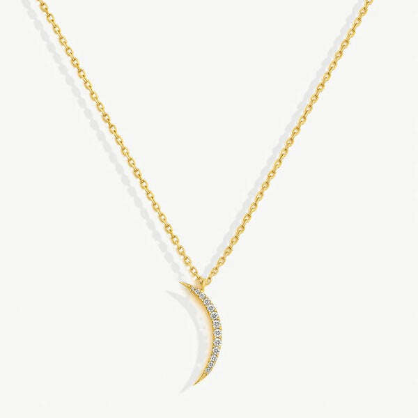 MUCHV gold crescent moon necklace with cubic zirconia stones - British product