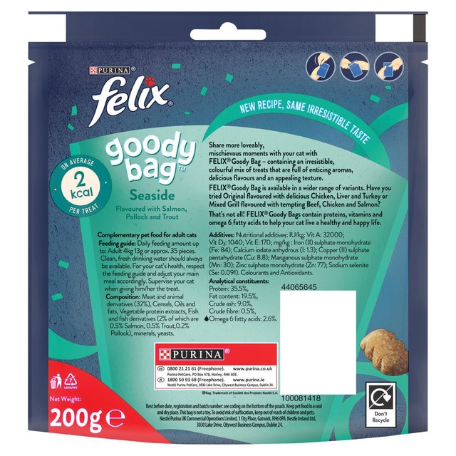 Felix Goody Bag Seaside Salmon Pollock & Trout Cat Treats   200g GOODS M&S   