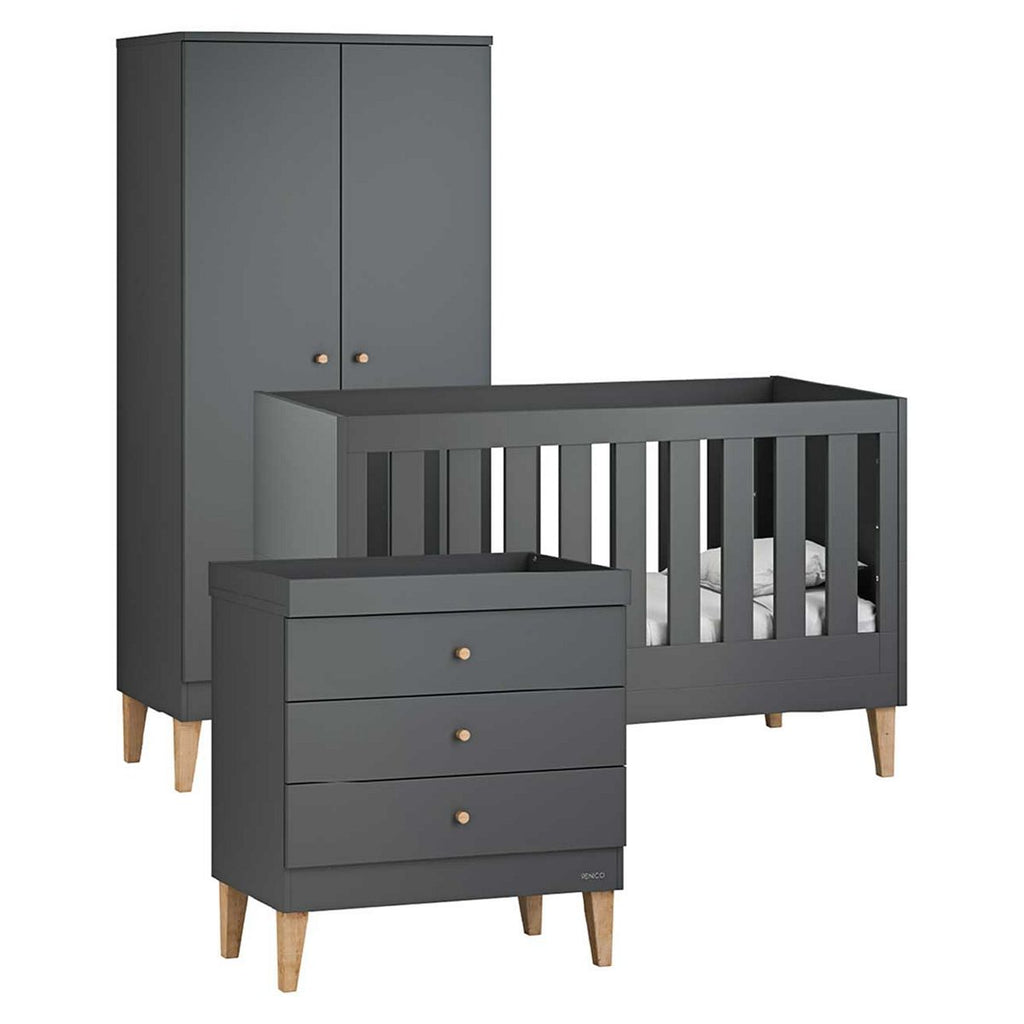 Venicci Saluzzo 3pc - Cot Bed, Chest, Wardrobe Graphite