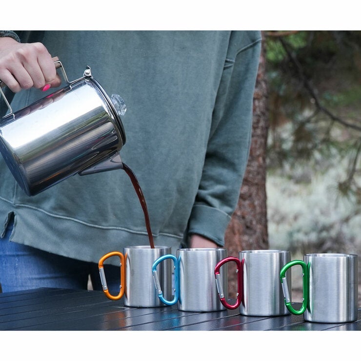 Alpine Mountain Gear percolator set with four carabiner mugs, UK version
