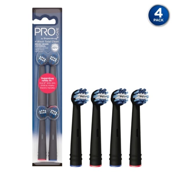 Superdrug ProCare Total Clean Black Toothbrush Heads x4