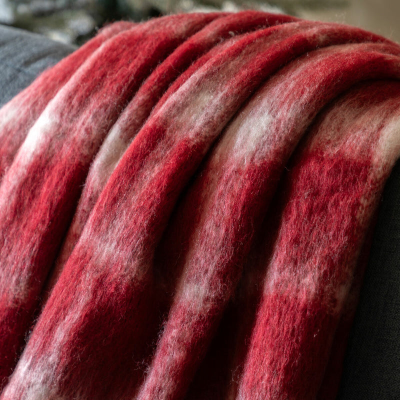 Gallery faux mohair red check throw 130x170 cm, imported from the UK
