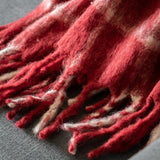 Gallery faux mohair red check throw 130x170 cm, imported from the UK