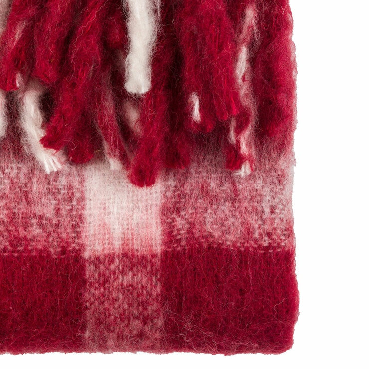 Gallery faux mohair red check throw 130x170 cm, imported from the UK