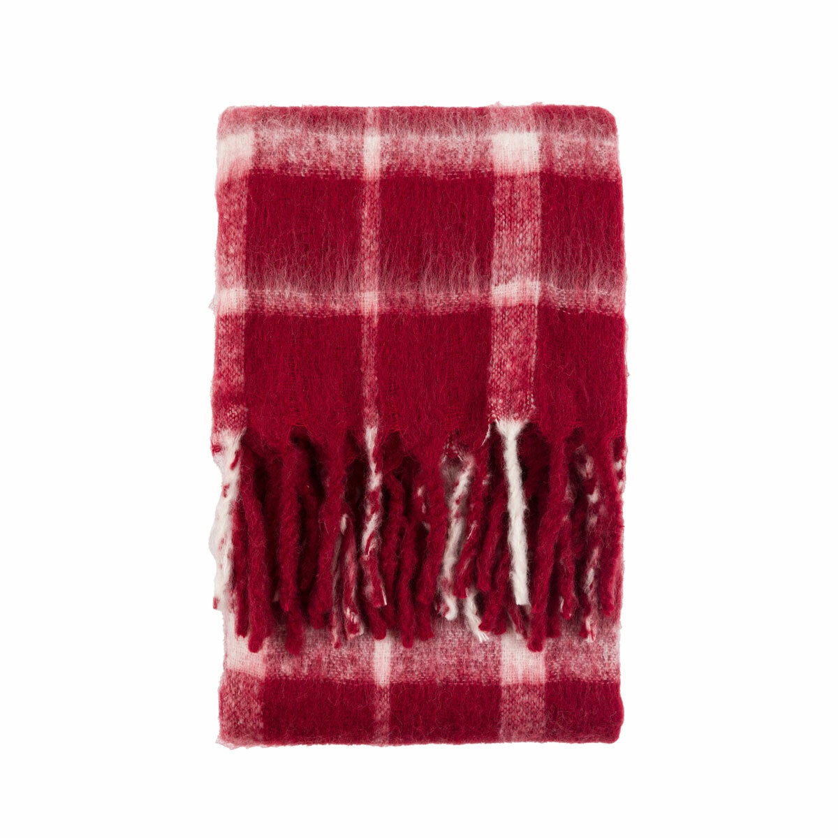 Gallery faux mohair red check throw 130x170 cm, imported from the UK