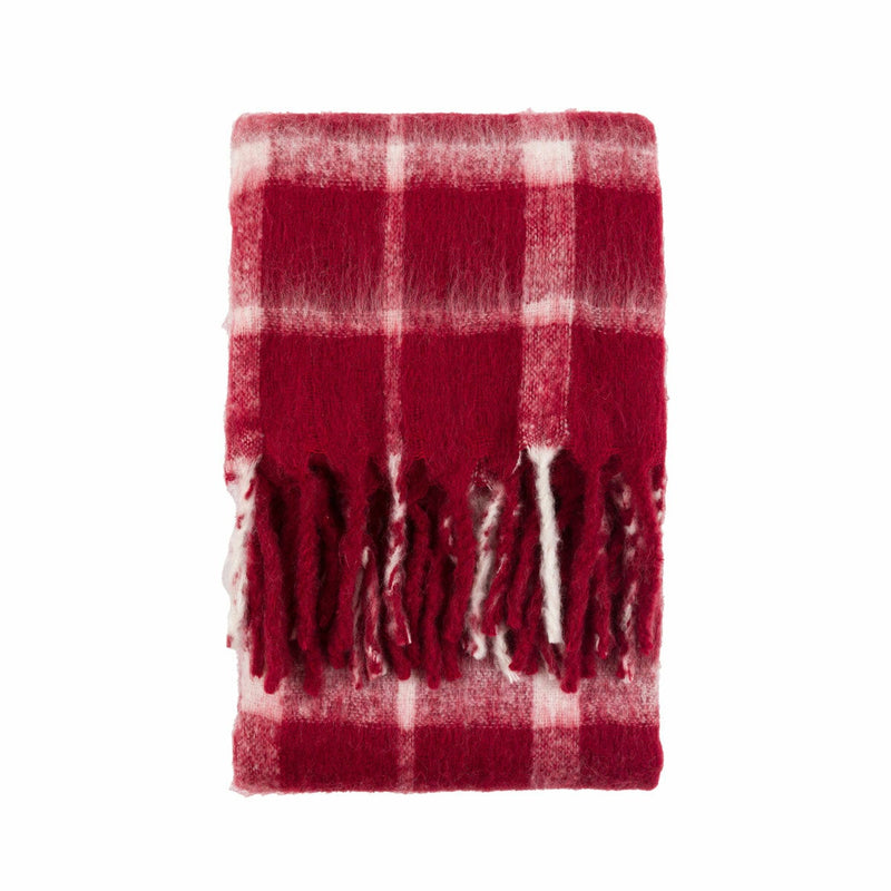 Gallery faux mohair red check throw 130x170 cm, imported from the UK