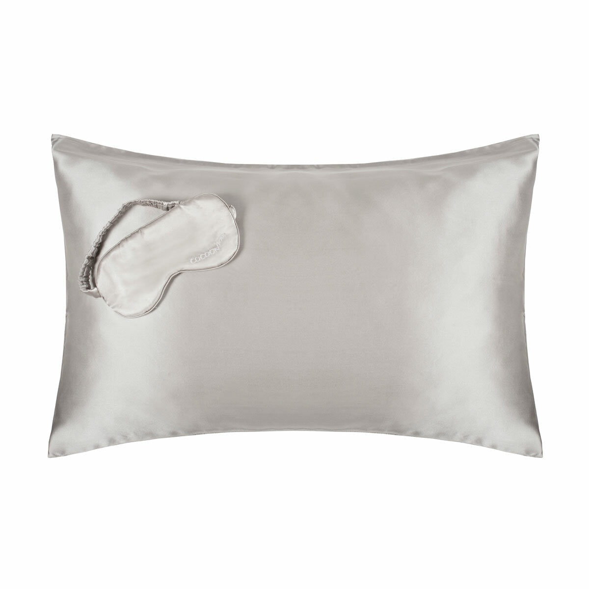 Cocoonzzz mulberry silk pillowcase and eyemask set in platinum, imported from the UK