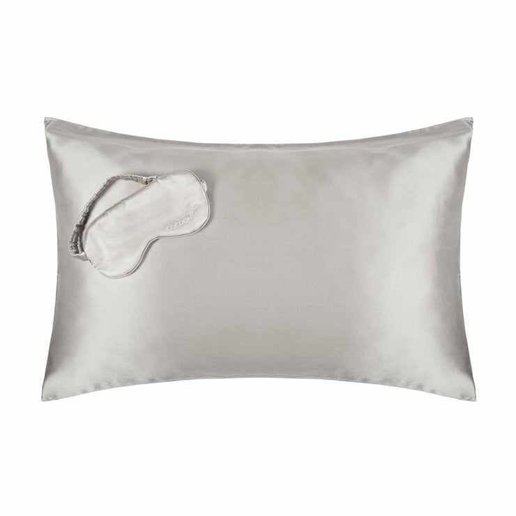 Cocoonzzz Mulberry Silk Pillowcase and Eyemask Set Platinum, UK version