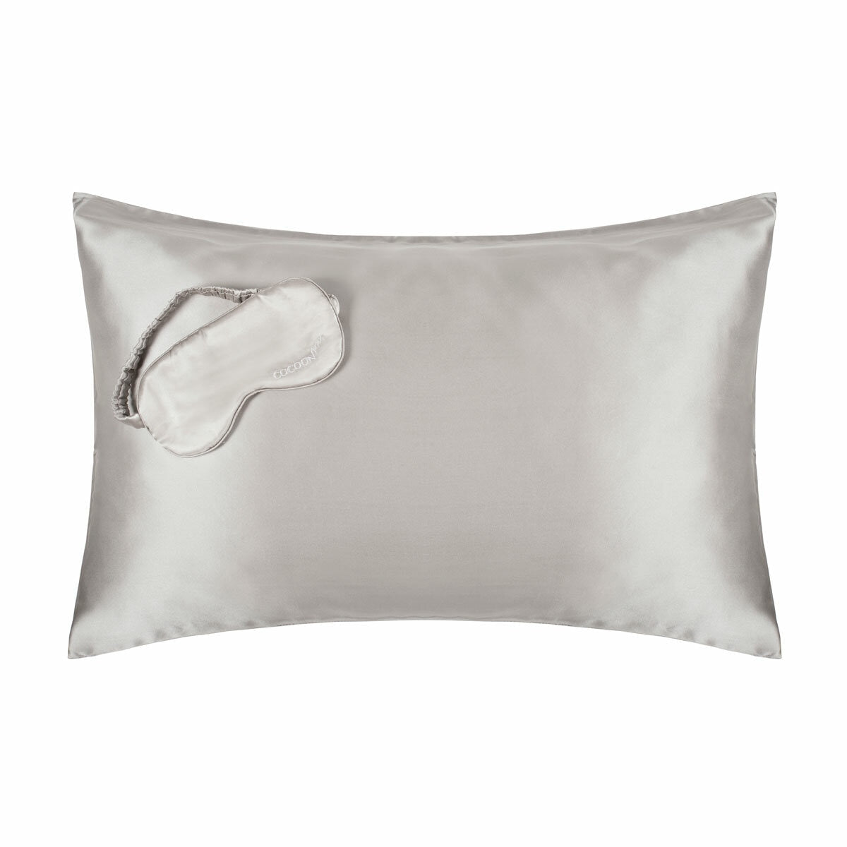 Cocoonzzz Mulberry Silk Pillowcase and Eyemask Set Platinum, UK version