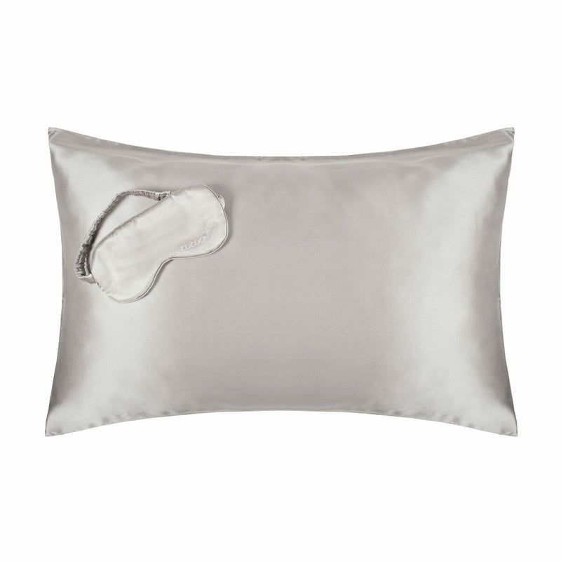 Cocoonzzz Mulberry Silk Pillowcase and Eyemask Set Platinum, UK version