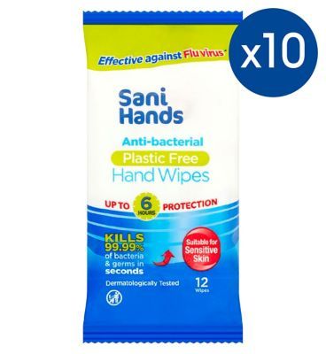 Pack of 10 SaniHands Antibacterial Hand Wipes 12 pack