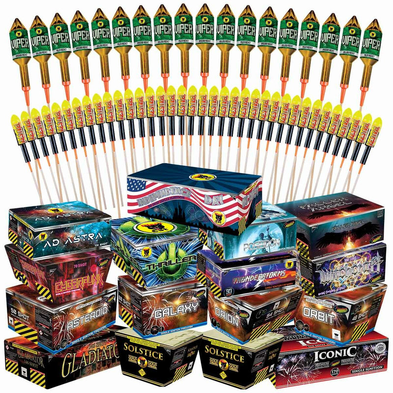 Black Cat Ultimate Show firework display kit with 70 pieces - British product