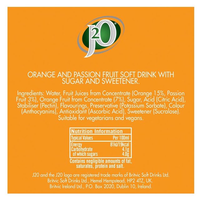 J2O Orange &amp; Passion Fruit   4 x 275ml