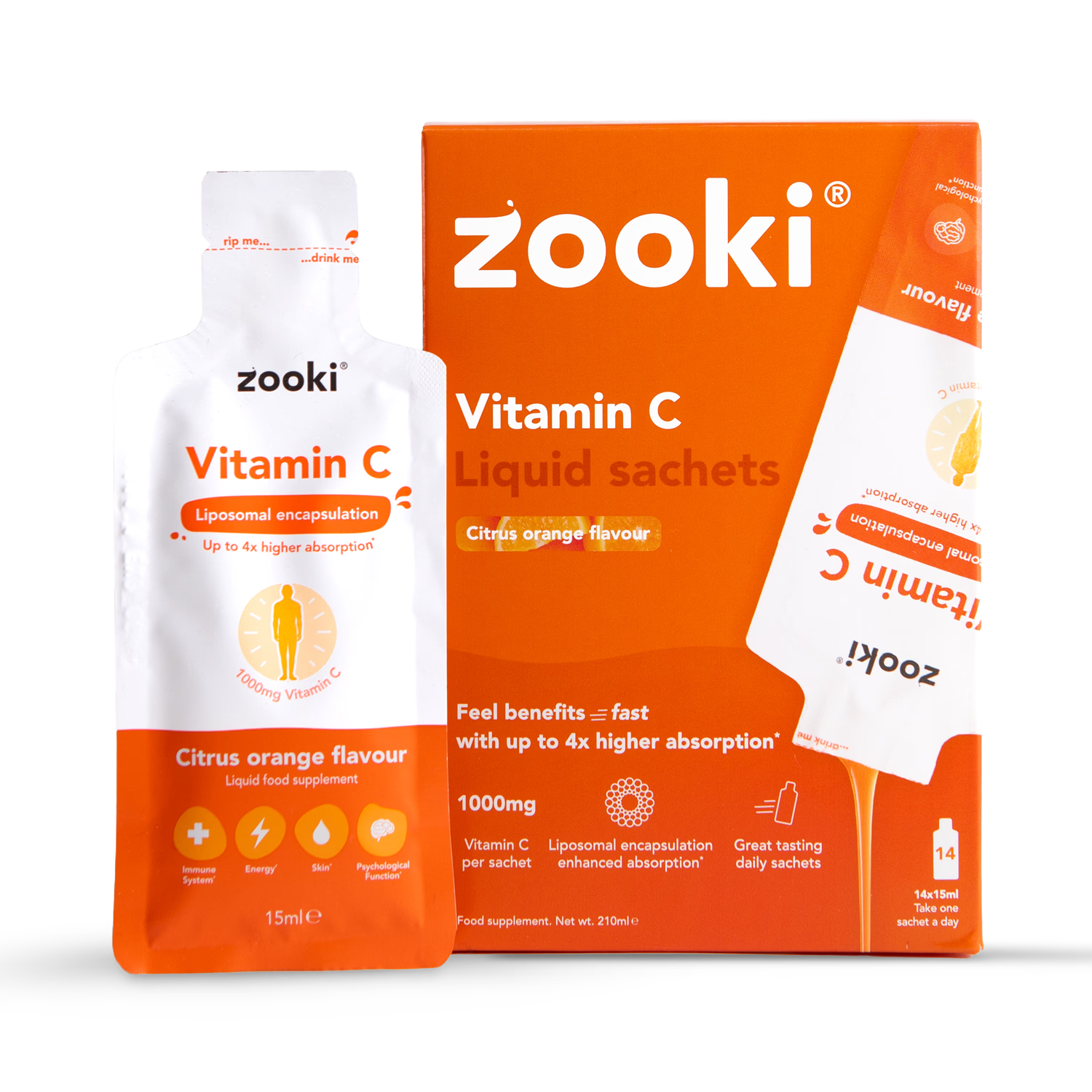 Zooki liposomal vitamin C citrus orange 14 sachets - British product