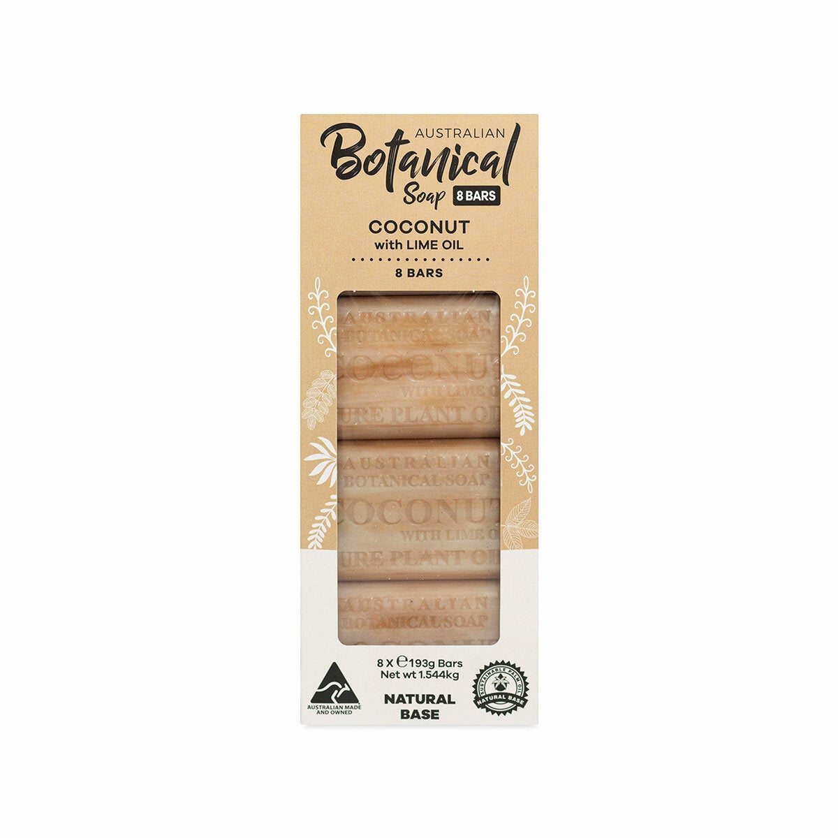 Australian Botanical Soap Bar, 8 Pack - Coconut with Lime Oil