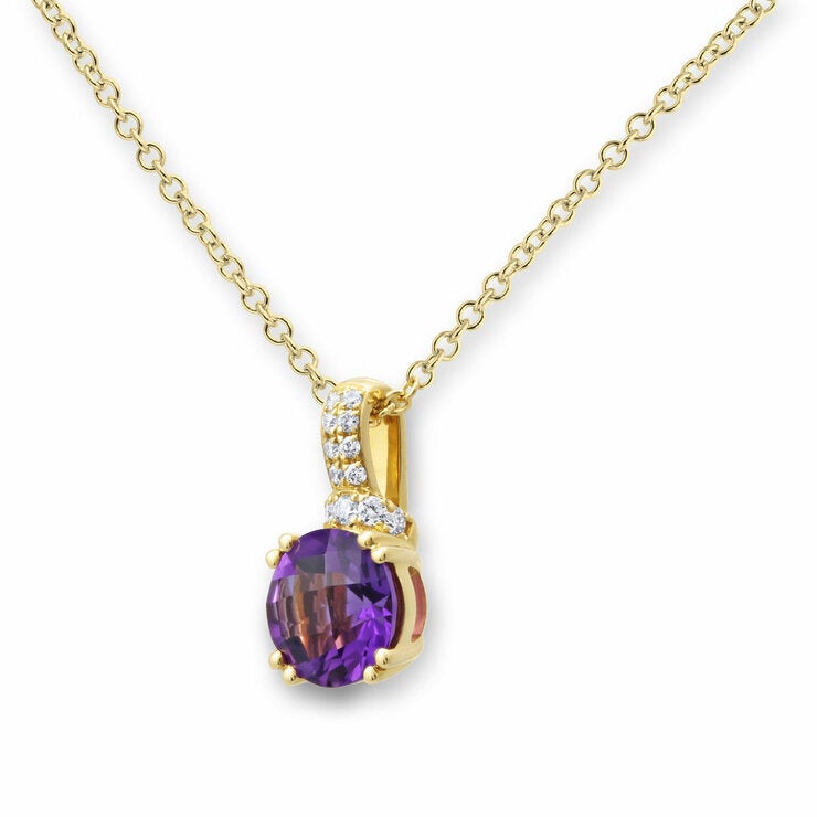 Costco round cut amethyst diamond pendant 18ct gold - British product
