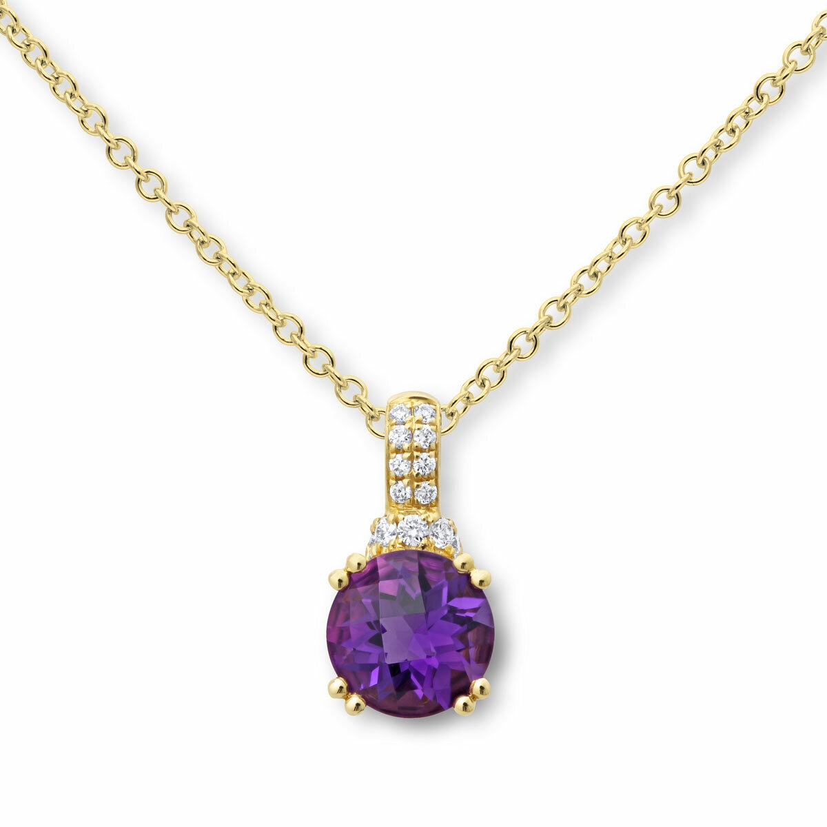Costco round cut amethyst diamond pendant 18ct gold - British product