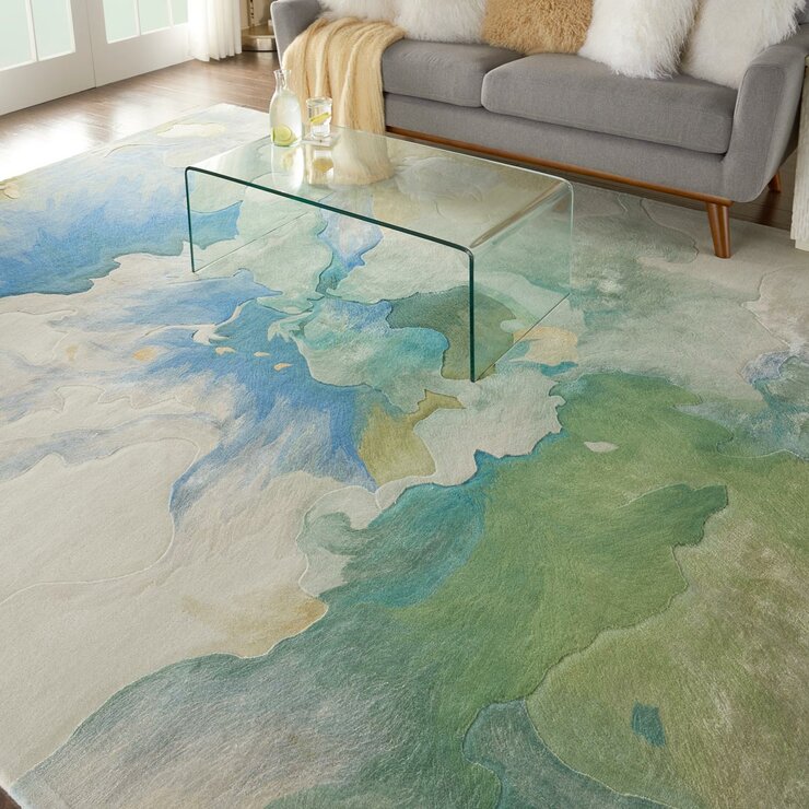 Nourison Prismatic rug blue seafoam in 4 sizes, imported from the UK