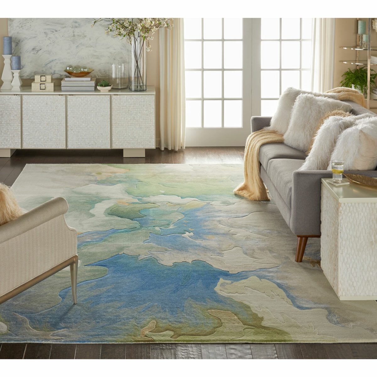 Nourison Prismatic rug blue seafoam in 4 sizes, imported from the UK