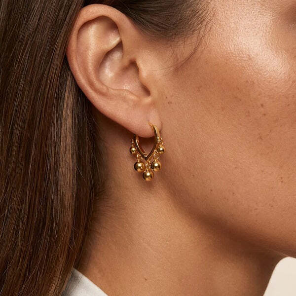 MUCHV small gold hoop earrings with bobble charms, UK version