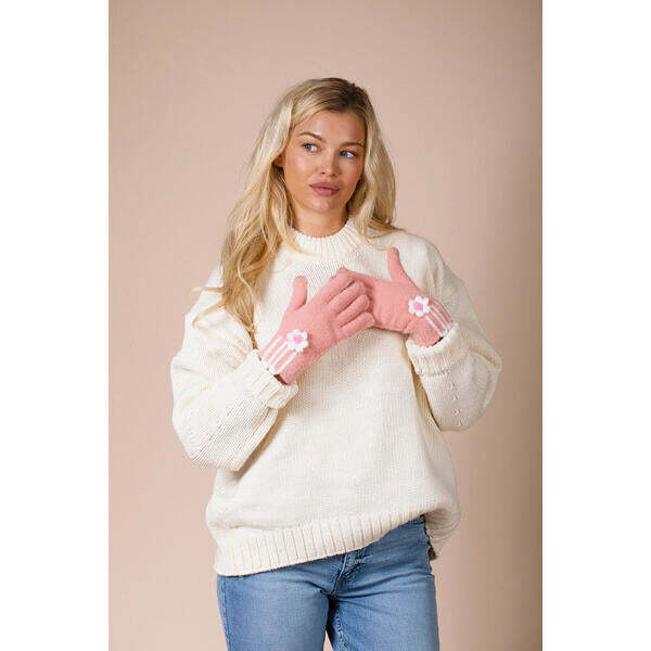 SVNX gestrickte Blumenhandschuhe in Pink Einheitsgröße - Britisches Produkt
