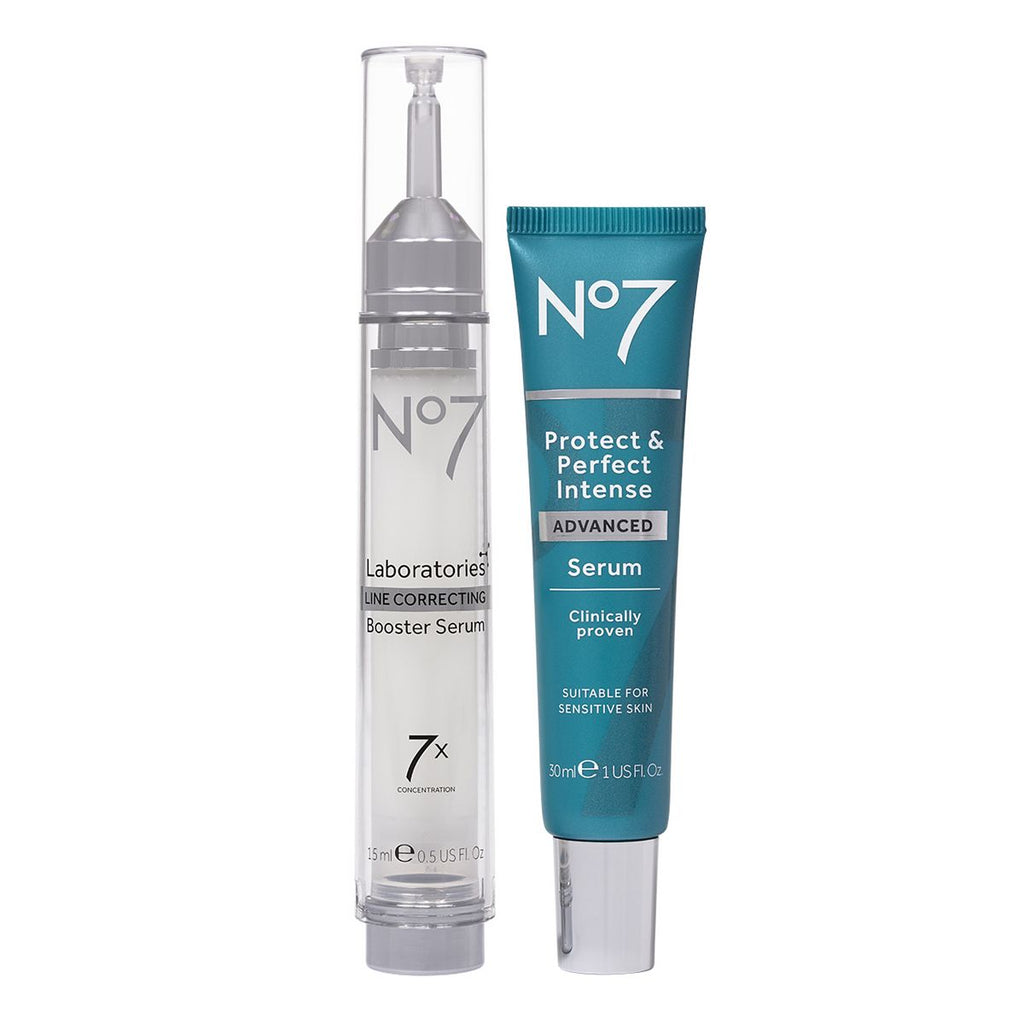 No7 LABORATORIES Line Correcting Booster Serum & Protect & Perfect Intense ADVANCED Serum 30ml Bundle