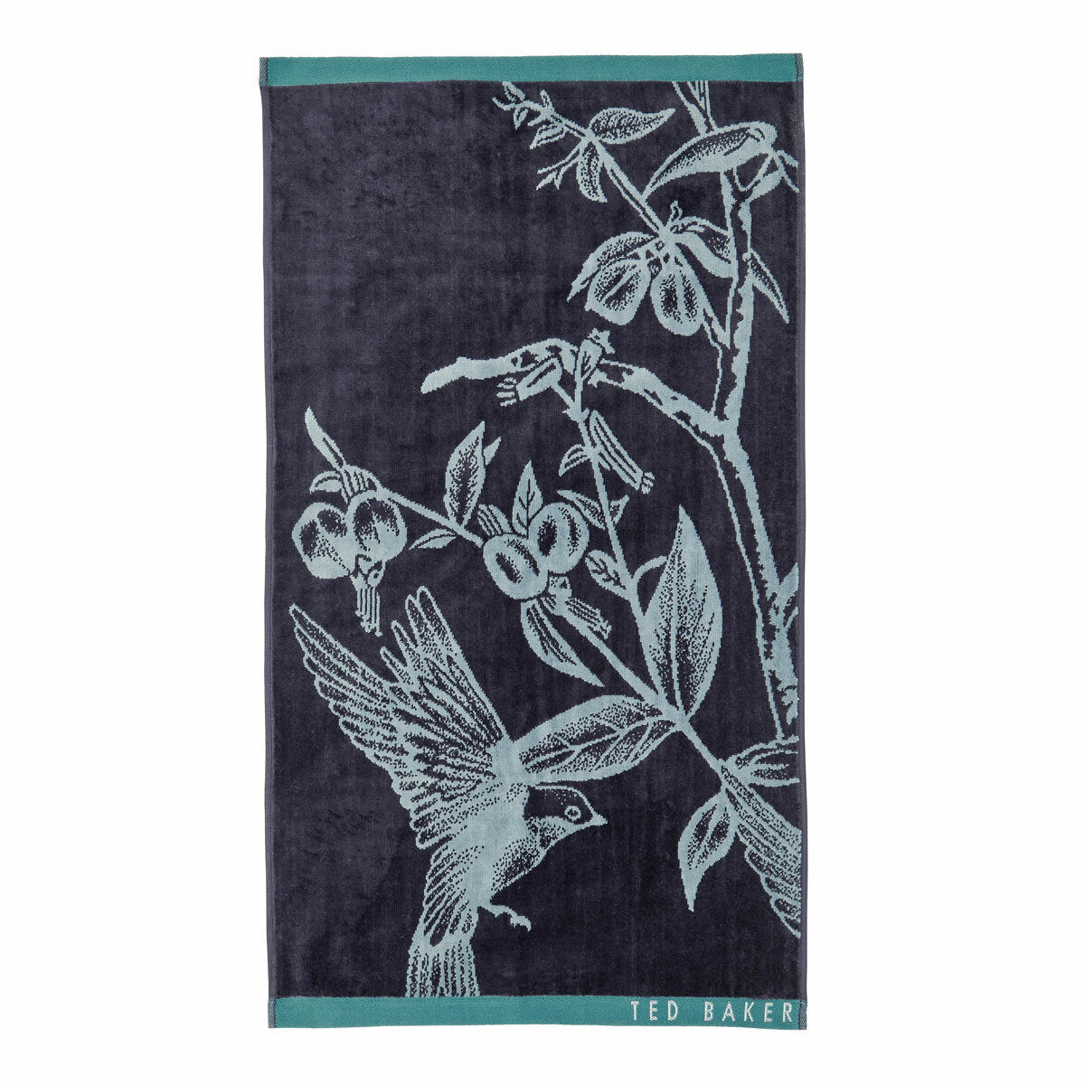 Ted Baker Navy Botanical Birds bath and hand towel bundle, UK version