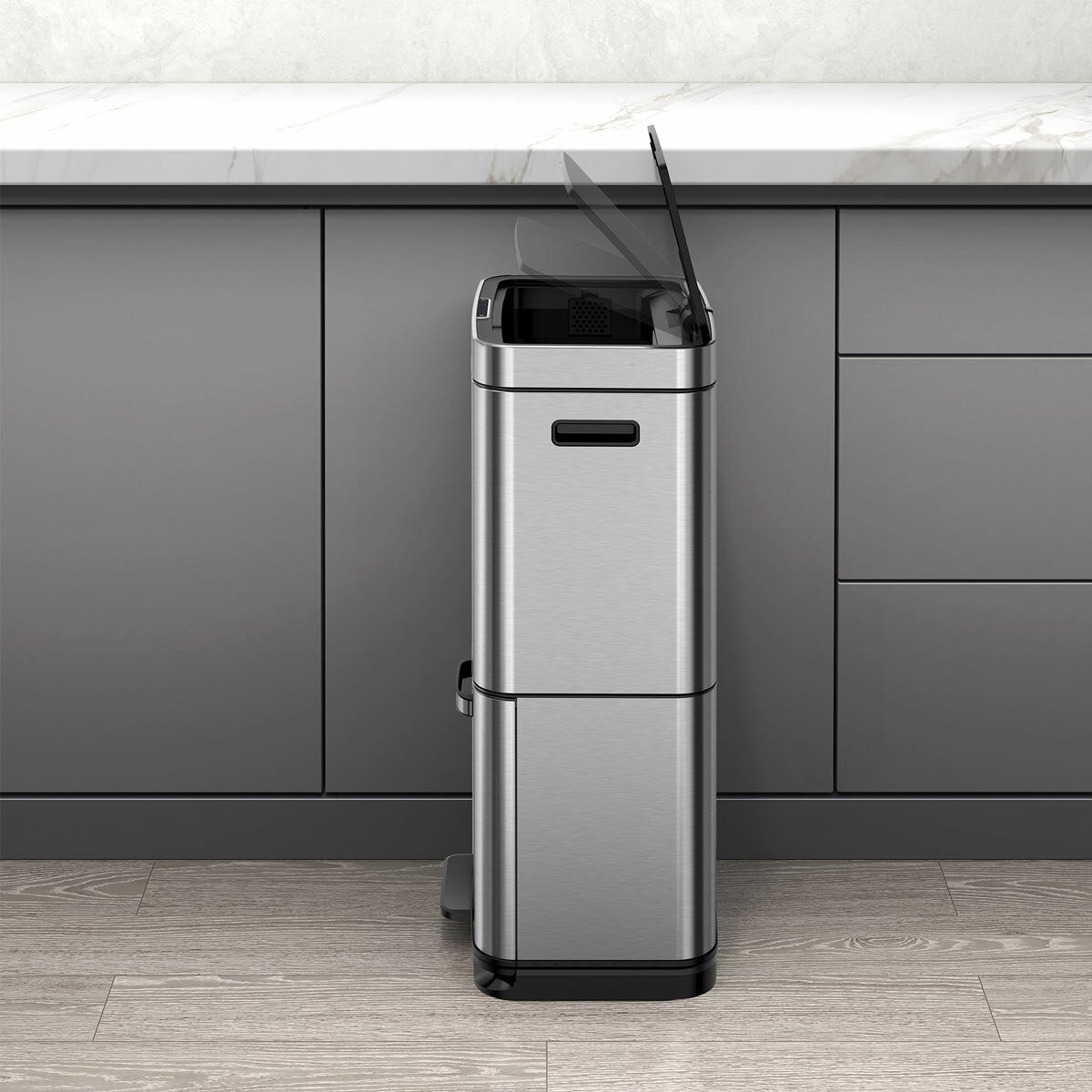 EKO 54L stainless steel dual sensor recycling bin - British product
