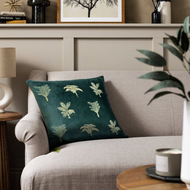 Habitat embroidered palm green cushion 43x43cm, UK version