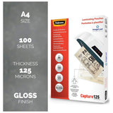 Fellowes laminating pouches 125 micron gloss A4 pack of 100 - British product